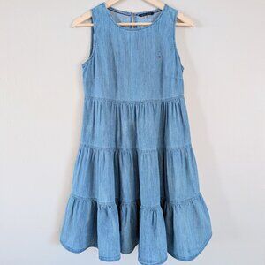 Tommy Hilfiger Chambray Ruffled Tiered Circle Sleeveless Cotton Dress - Size 4